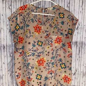 Lily White Brown Floral Blouse